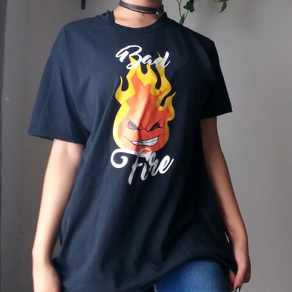 Black Graphic T-Shirt with Fire Emoticon!